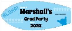 Aloha Grad Party Surfboard Sign