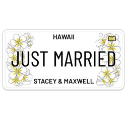 Just Married Plumeria License Plate